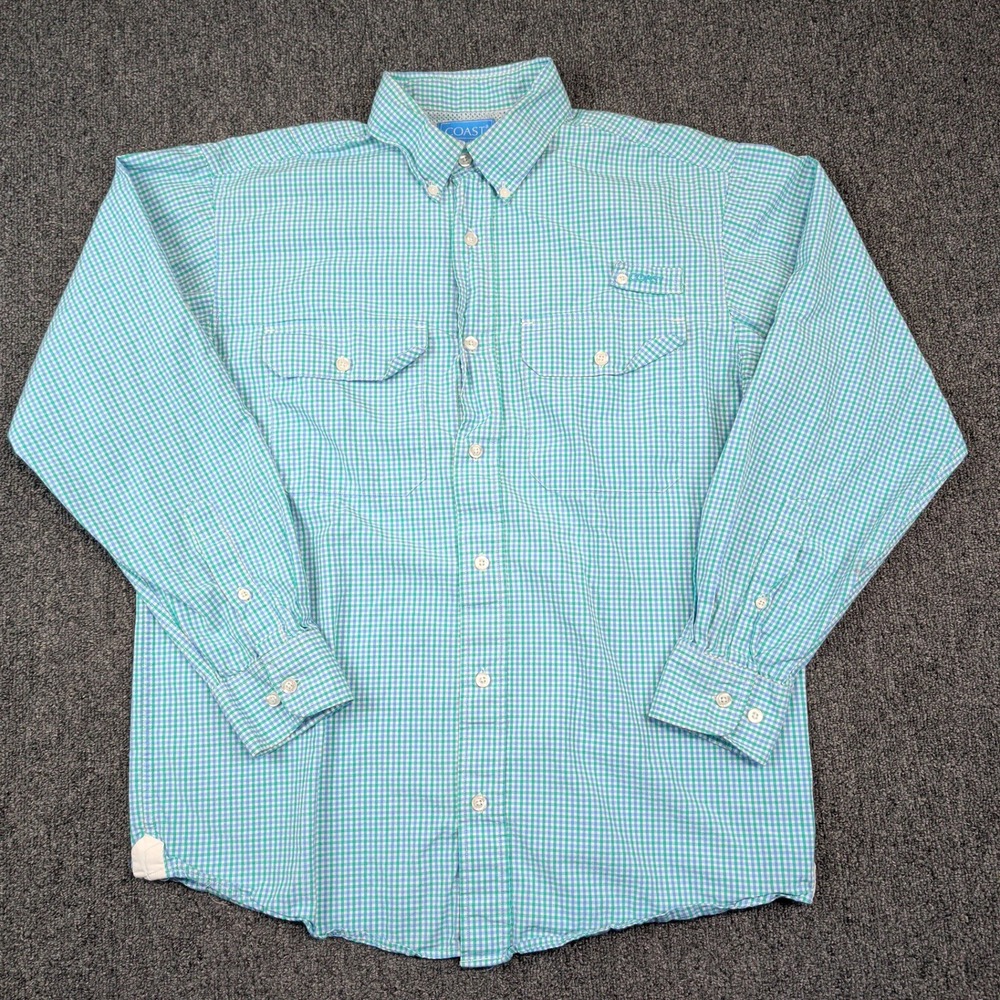 Coast Pawleys‎ Island Marina Fishing Shirt Small Green Gingham Cotton Utility LS